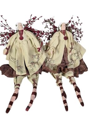 ​VTG Tender Heart Treasures Folk Art Angel Dolls - Set of 2 Shelf Sitters